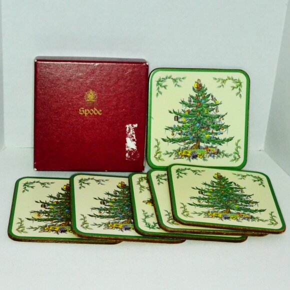 Spode Christmas Tree Beverage Coasters Set Of 6 Boxed Barware Holiday - Picture 1 of 3